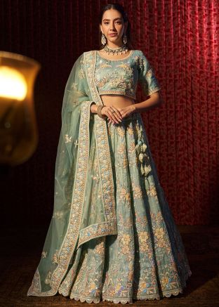 Blue Embroidered Organza Lehenga Choli