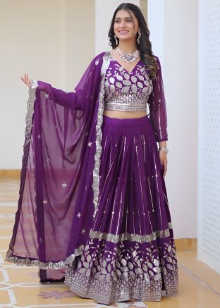 Purple Embroidered Lehenga Choli In Georgette