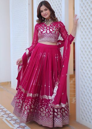 Pink Embroidered Georgette Lehenga Choli