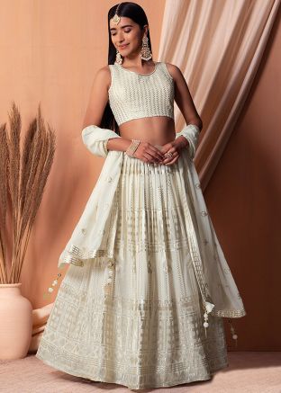 White Embroidered Georgette Lehenga Choli