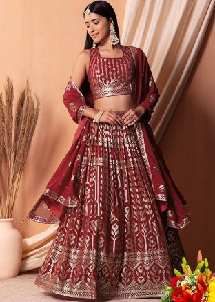 Red Embroidered Lehenga Choli In Georgette