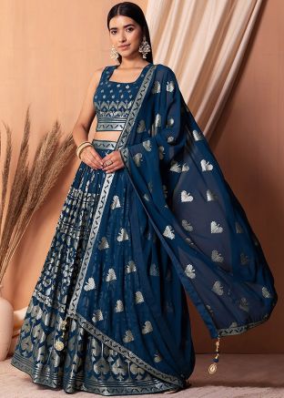 Blue Embroidered Lehenga Choli In Georgette