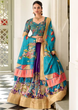 Blue Digital Print Lehenga Choli 