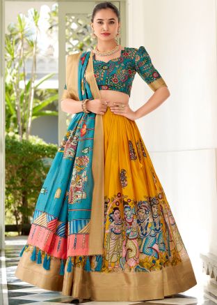 Yellow Digital Print Lehenga Choli In Art Silk