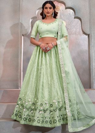 Pastel Green Embellished Net Lehenga Choli