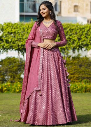 Pink Embroidered Lehenga Choli In Georgette