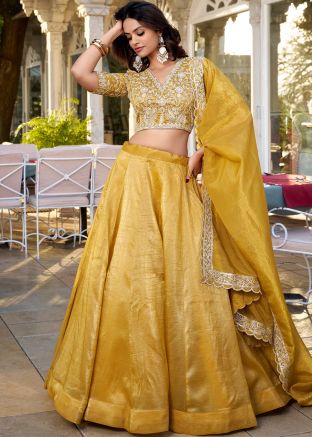 Yellow Embroidered Lehenga Choli In Organza