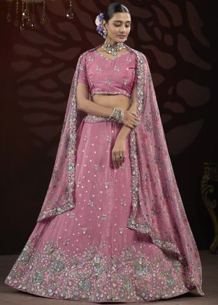 Pink Sequins Embroidered Lehenga Choli
