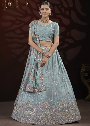 Grey Embroidered Lehenga Choli In Net