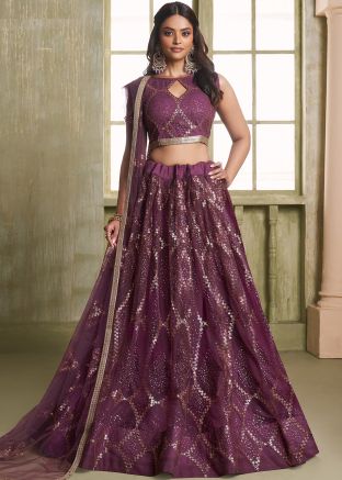 Purple Embroidered Lehenga Choli In Net