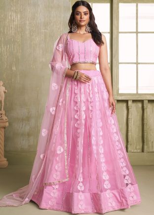 Pink Embellilshed Net Lehenga Choli