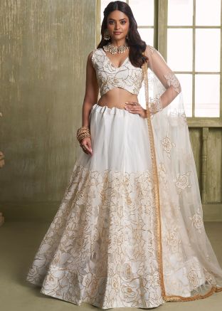 Off White Embroidered Lehenga Choli In Net