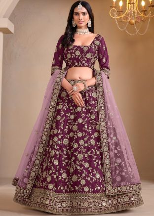 Purple Art Silk Embroidered Lehenga Choli