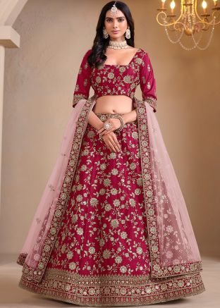 Pink Art Silk Lehenga Choli In Dori Embroidery
