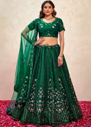 Green Art Silk Embroidered Lehenga Choli