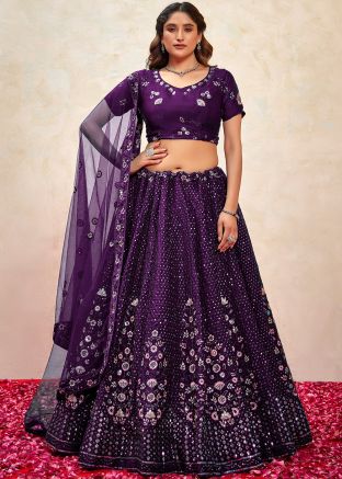 Purple Art Silk Lehenga Choli In Resham Work