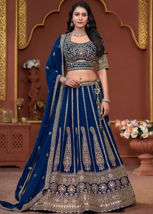 Blue Embroidered Georgette Lehenga Choli