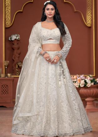 White Stone Work Lehenga Choli In Net