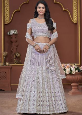 Purple Embroidered Net Lehenga Choli