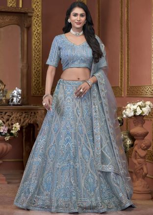 Blue Embroidered Georgette Lehenga Choli