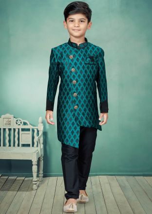 Green Readymade Asymmetric Indo Western