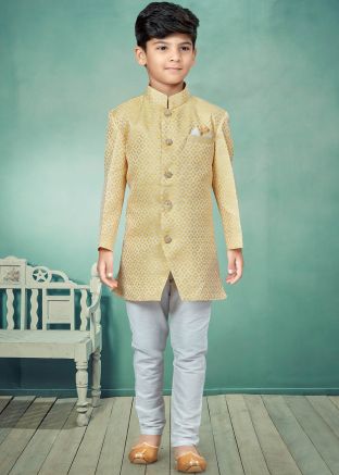 Yellow Readymade Woven Kids Indo Western