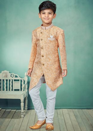 Yellow Woven Readymade Kids Indo Western
