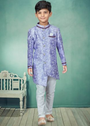 Purple Floral Printed Kids Indo Western