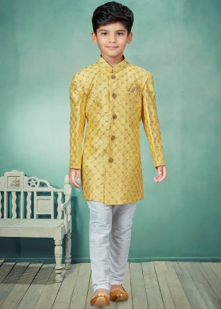 Yellow Redaymade Embroidered Kids Indo Western
