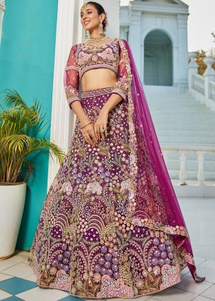 Purple Embroidered Lehenga Choli In Net