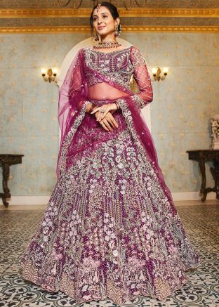 Magenta Sequins Work Lehenga Choli