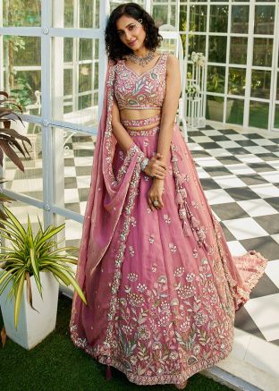 Dusty Pink Dori Embroidered Lehenga Choli