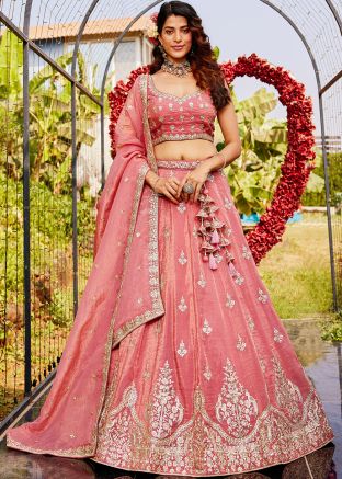 Pink Organza Embroidered Lehenga Choli