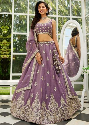 Purple Embroidered Lehenga Choli In Organza