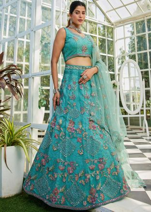 Turquoise Lehenga Choli In Dori Work