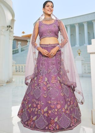 Purple Embroidered Lehenga Choli In Net