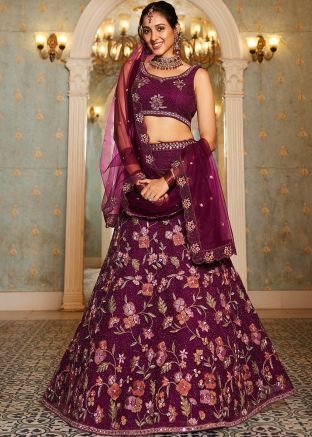 Magenta Thread Embroidered Lehenga Choli