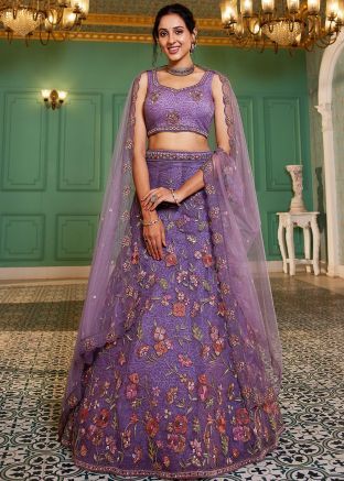 Lavender Net Lehenga Choli In Dori Work