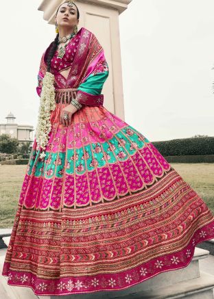 Multicolor Embroidered Lehenga Choli In Silk