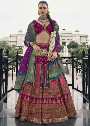 Multicolor Embroidered Lehenga Choli In Silk