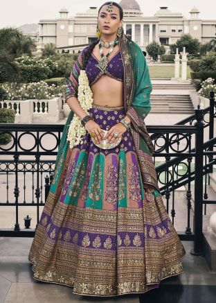 Multicolor Embroidered Silk Lehenga Choli