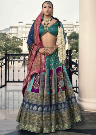 Blue Readymade Sequin Work Lehenga Choli