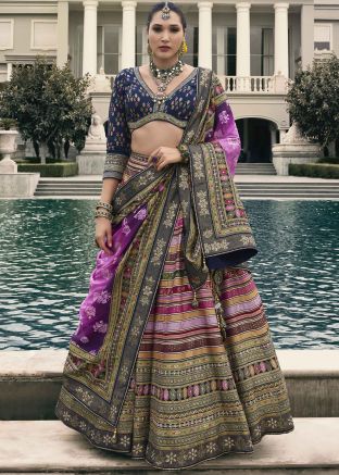 Multicolor Embroidered Silk Lehenga Choli
