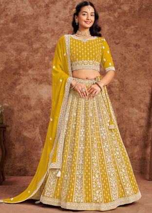 Yellow Embroidered Lehenga Choli In Georgette