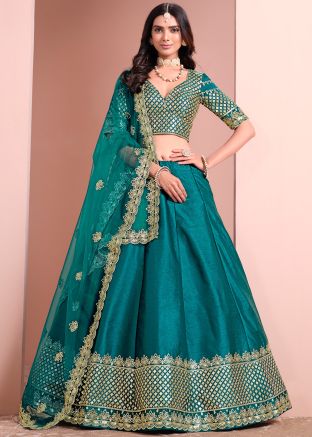 Sea Green Art Silk Embellished Lehenga Choli