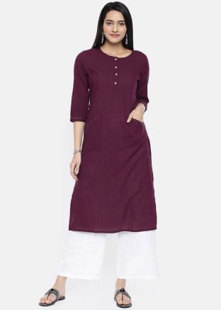 Readymade Magenta Straight Cut Kurta With Palazzo