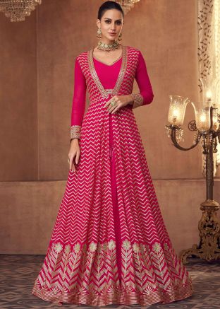 Readymade Pink Embroidered Jacket Style Lehenga