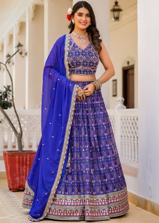 Blue Printed Georgette Lehenga Choli
