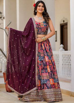 Multicolor Printed Lehenga Choli In Georgette
