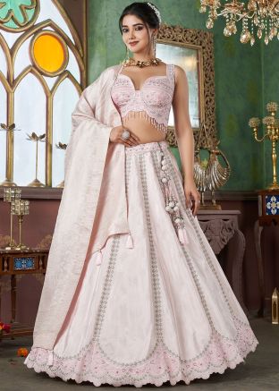 Pink Embroidered Lehenga Choli In Jacquard